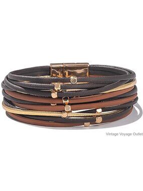 Beaded Leather Wrap Bracelet Boho Layered Strand Magnetic Clasp